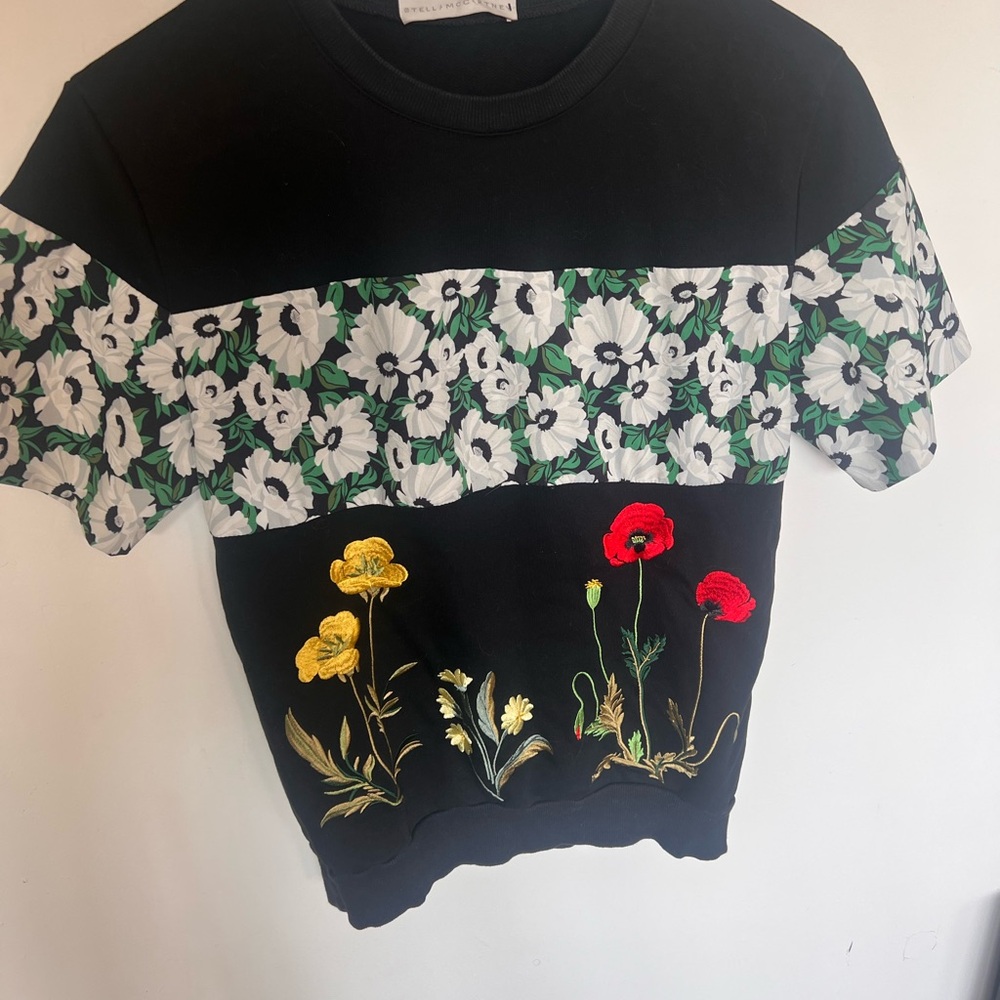 Floral Embroidered Black T-Shirt